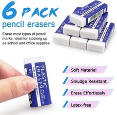 Tamaki 6 Pack Pencil Erasers, Large White Erasers for School Office,