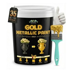 Metallic Gold Leaf Paint – 35 Fl Oz Non-Toxic Acrylic Coating for DIY Crafts, Wo