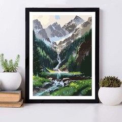 Paint by Number Mountains waterfall DIY Painting On Horizontal, multicolor