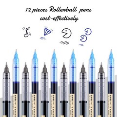 Frienda 12 Pieces Rolling Ball Pens 0.5 12 Count (Pack of 1), Black and Blue
