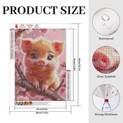 Diamond Painting Kit Round Diamond Art Featuring a Pig, 5D DIY Art Craft for Ad,