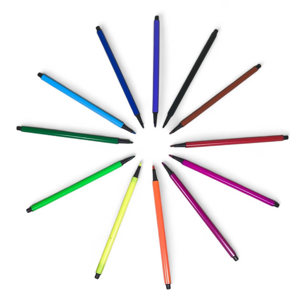 Easynote Washable Fibre Tip Pens 12 Pack Colour Marker Set Kids Colouring Art