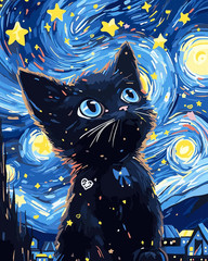 Paint by Numbers DIY Black Cat,Paint by Number for Adults Canvas, Animal Forest