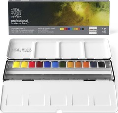 Professional Watercolor Paint Set, Black Box Set, 12 Half Pan