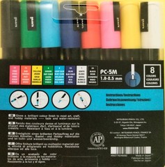POSCA 8 CT. WATER BASED~UNI PC-5M BASIC COLORS~BRAND NEW~MSRP $30~BUY@$9.99~Wow!