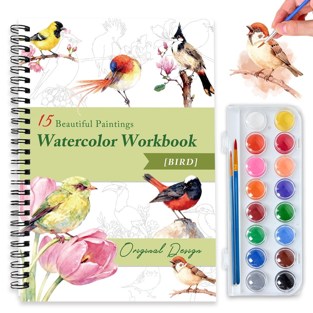 Watercolor Workbooks for Adults Beginners & Teens, 16 with palette, Bird
