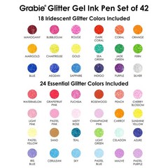 Grabie 42 Glitter Gel Pen Set, 18 Iridescent24 Essential Color Pens, Smooth R…