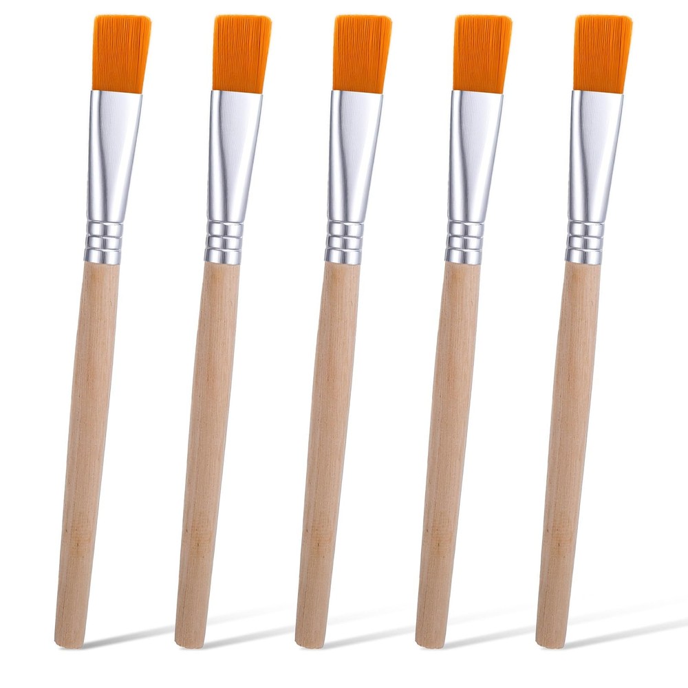 5 PCS Small Flat Paint Brushes Short Wood Handle Acrylic Watercolor Art