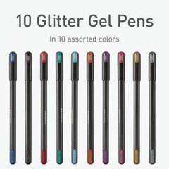 Bold 1.0 mm Glitter Gel Pens in 10 Assorted Shades – Smooth Writing Experience