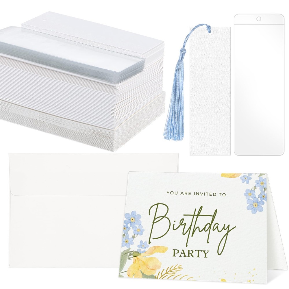 200 PCS Watercolor Bookmark Making Kit Blank Tassels PVC Cards Envelopes