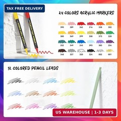 24 Colors Acrylic Markers, Dual Tip Acrylic Paint Markers with Fine & Brush Tip