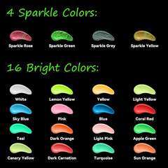 Glow in the Dark Fabric Paint – 20 Colors (1 Fl.Oz. Each) 3D Long-Lasting, Lumin