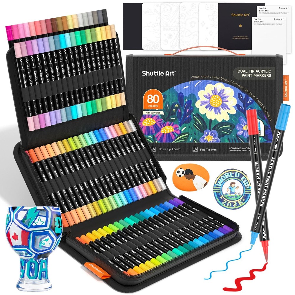 Shuttle Art 80 Colors 1 Count (Pack of 80), 80 Brush Tip and Fine