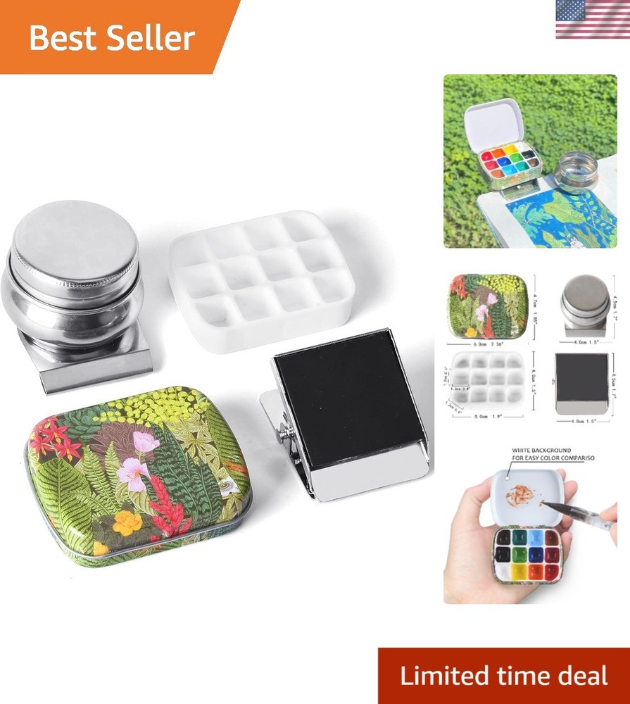 Portable Mini Tin Watercolor Palette with Clip & Oil Pot for Outdoor Artists