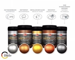 Metallic Acrylic Paint (Silver, Silver Grey, Gold, Bronze, Copper, 5 x 100 ml)