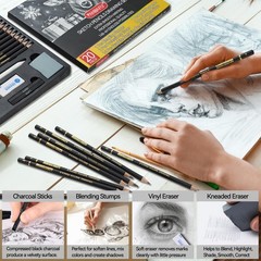 PANDAFLY Drawing Sketching Pencil Set, 20 Piece 1 Count (Pack of 20), Black