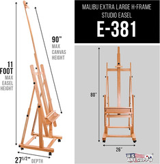 Heavy Duty Extra Large Adjustable Wood H-Frame Easel – Sturdy Wooden Stand, Lock