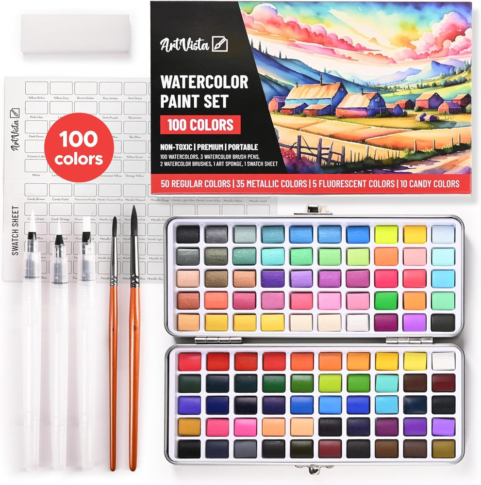 Watercolor Paint Set with 100 Bright Colors: for Adult Beginners & Professional