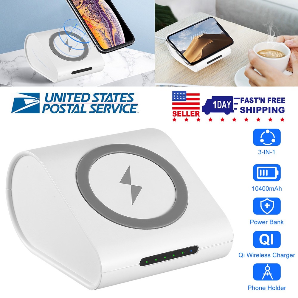 Qi Wireless Charger 10400mAh Power Bank 5W Wireless Charger Pad 2.1A USB Char…