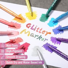 Mr Pen Glitter Marker Pens 24 Assorted Colors Medium Tip Non-toxic High-pigment