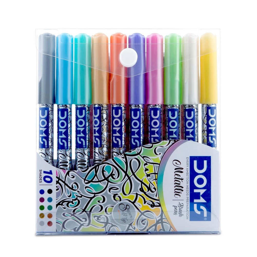 DOMS Metallist Series Metallic Brush Pen 10 Rich Vibrant Colours With FS