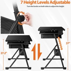 Adjustable Height Drafting Drawing Table Tiltable Tabletop Edge Stopper Black