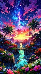 Paint by Numbers for Adults, Tropical Starry Sky Landscape DIY Acrylic Painti…