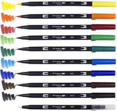 Tombow Professional Dual Brush Pens (9 plus blender pen) Primary Palette 56167