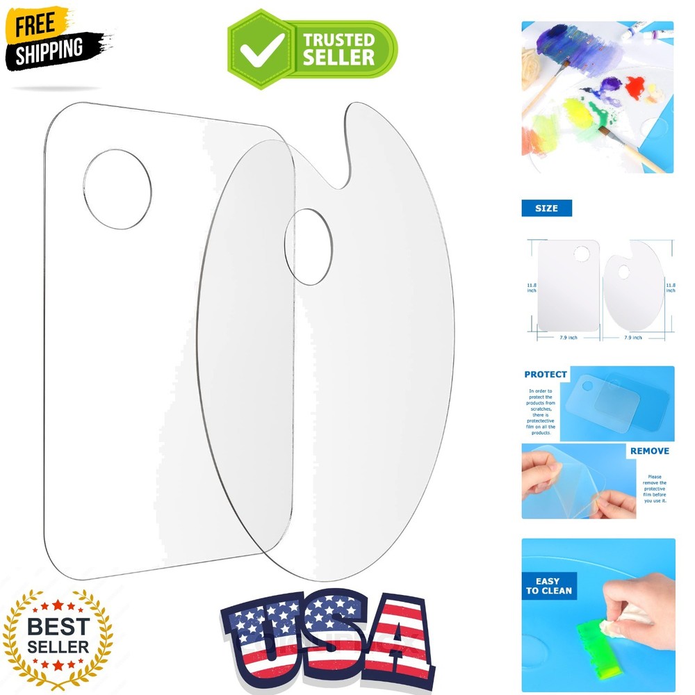 2 Pack 11.8 x 7.9 Inch Acrylic Paint Palette with Thumb Hole Clear Paint Pall…