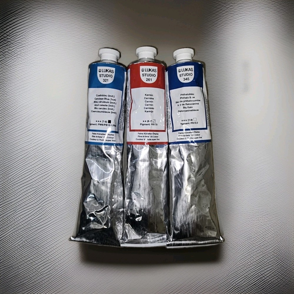 3 Pack LUKAS Studio Oil BLUE & RED- 261, 321, 345 200ml Tube Fine Artists Colour