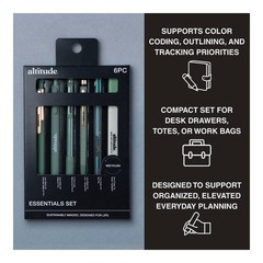 6pk Writing Kit: Pens, Mech Pencils, Highlighter – Dark Sage