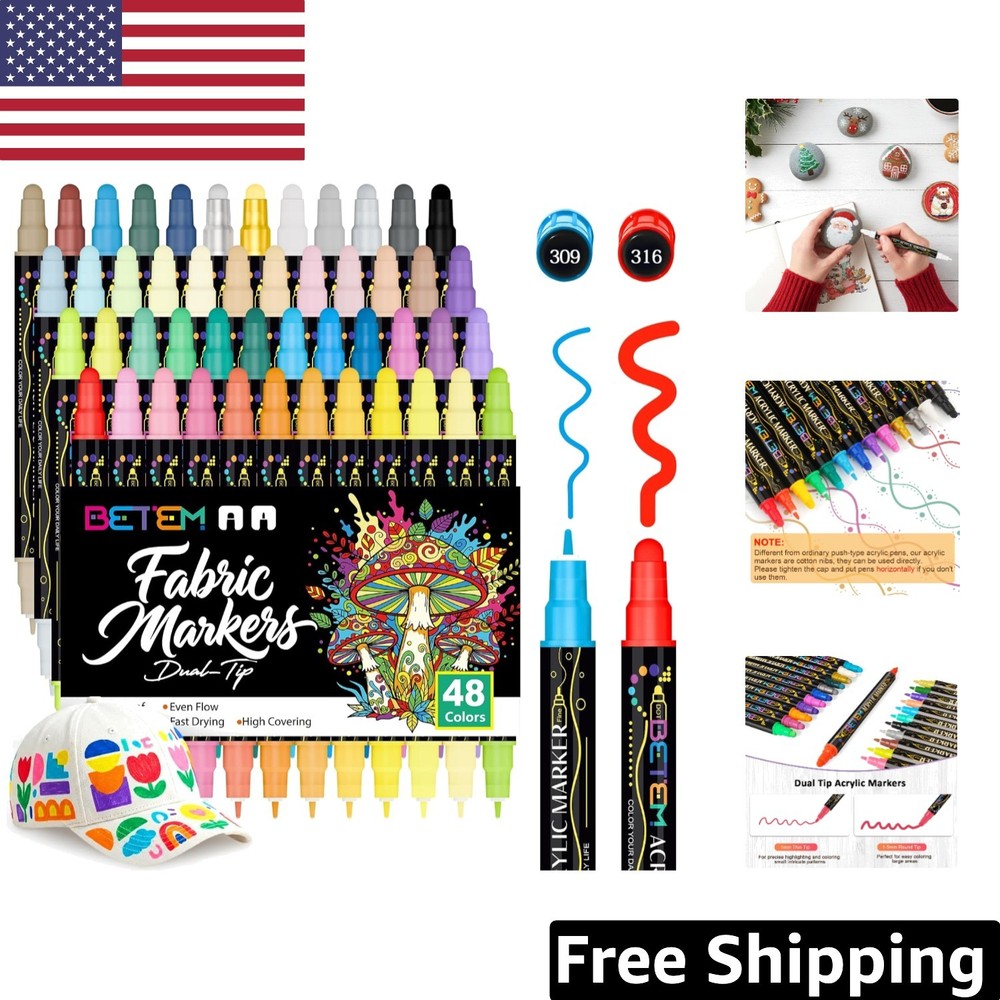 48 Vibrant Dual Tip Acrylic Paint Markers – Art Supplies for Every DIY Project