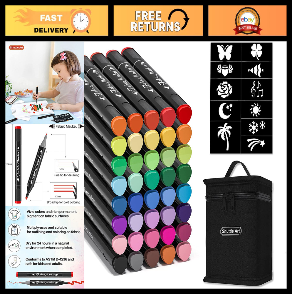 40 Colors Dual Tip Fabric Markers – Permanent No Bleed Pens for T-Shirts & Sneak
