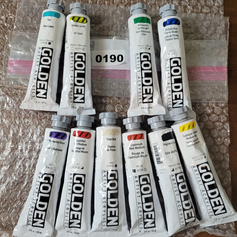 #190 Golden Heavy Body Acrylic 2oz Paint Lot Of 10 Colors New/Sealed.