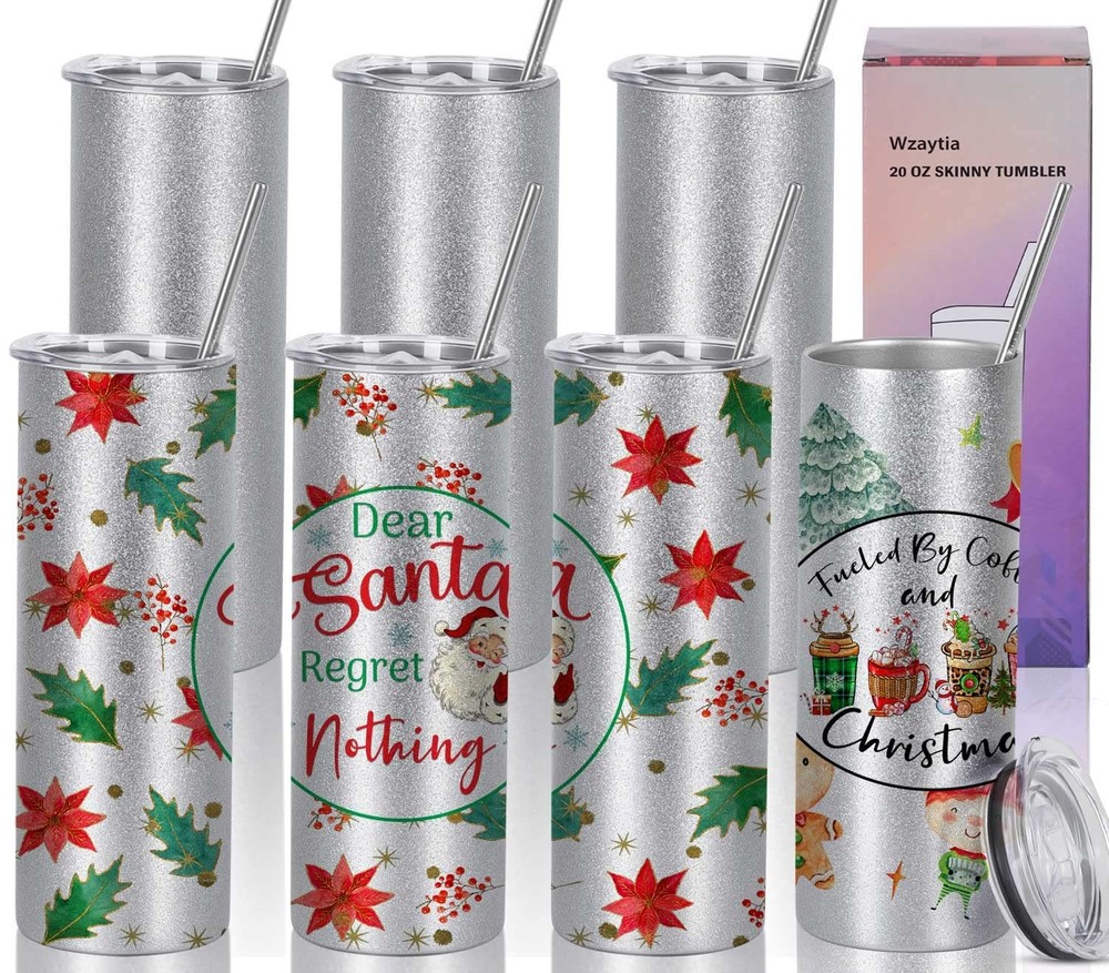 Glitter Sublimation Tumblers 20 Oz Skinny Straight, 8 Pack Sublimation Glitte…