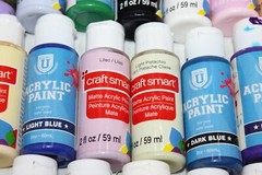 Acrylic Paint Lot 50+ Bottles 2-8 fl oz each Variety Multicolor + 12 Brushes HTF