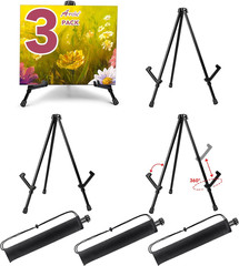 AROIC 3 Pack 14” Tabletop Easels, Black Steel Table Top Easels for Display, Adj