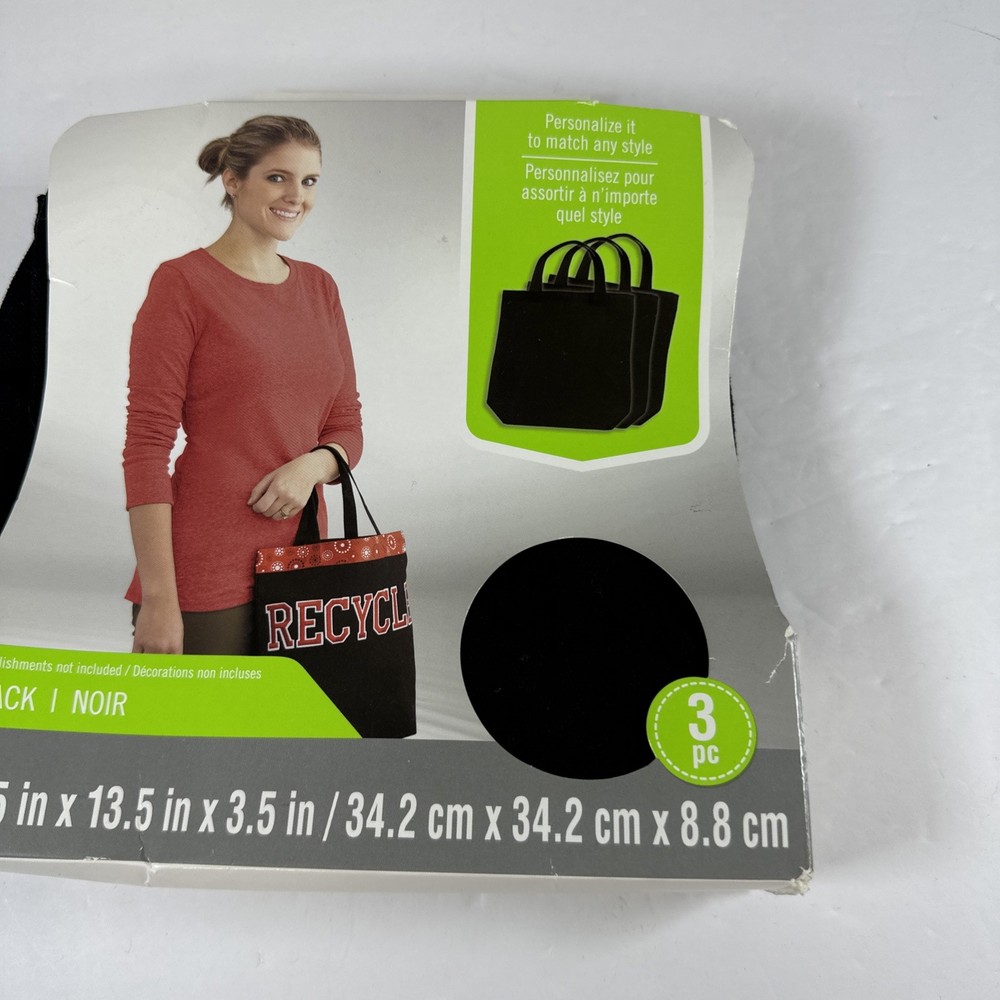 Black Canvas Totes 3-Pack 13.5″ x 13.5″ x 3.5″ DIY New