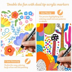 48 Colors Dual Tip Acrylic Paint Markers, Premium Dot & Fine Tip Coloring Pai…