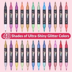 Glitter Effect Brush Markers Pens,48 Colors Dual Tip Glitter Pens Set 24 Pack…