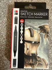 6 x Marabu Graphix Sketch Markers Alpha Robot Greys, Alcohol Ink Art Pen Set