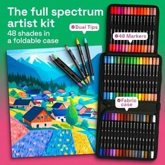 Acrylic Paint Pens With Storage Bag 48 Count (Pack of 1) Dual Tip Brush + Fine