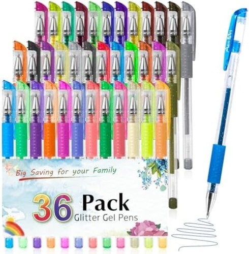 Aen Art Glitter Gel Pens for Adult Coloring Books, 36 Colors Gel Marker Set C…
