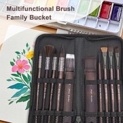 10 PCS Black Artist Paint Brush Set Nylon Bristles for Acrylic Oil Water