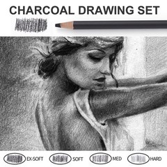 Qionew Professional Charcoal Pencils Drawing Set – 10 Pieces Super Soft, Soft…