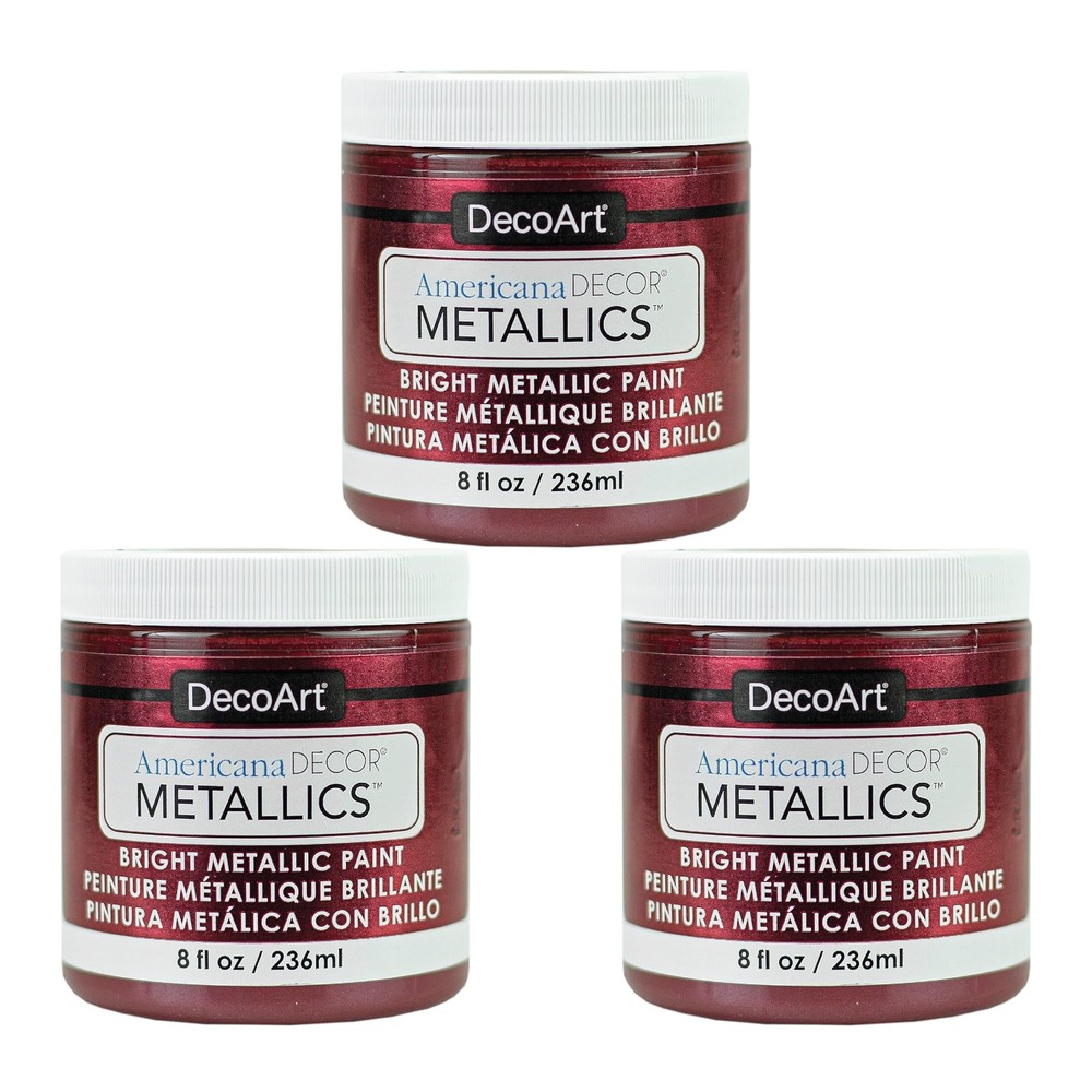 8oz Garnet Metallic Acrylic Paint 3-Pack Water-Based for Crafts Home Decor