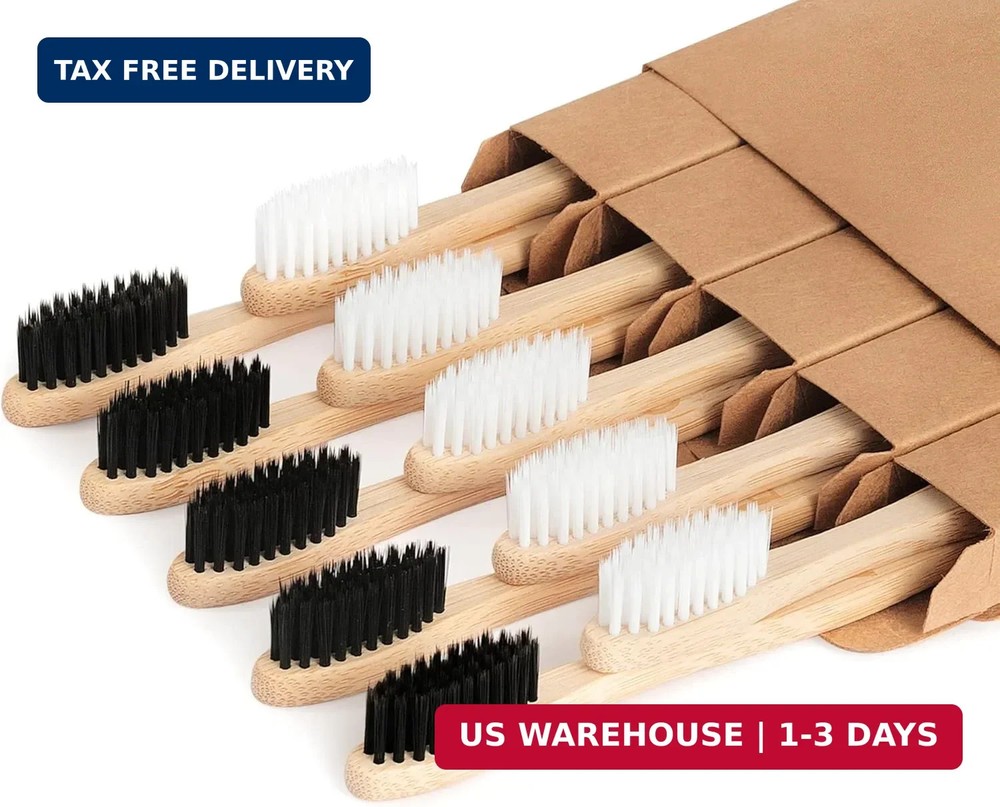 NUDUKO Bamboo Toothbrushes Biodegradable Toothbrush 10 Pack – Eco-Friendly, Natu