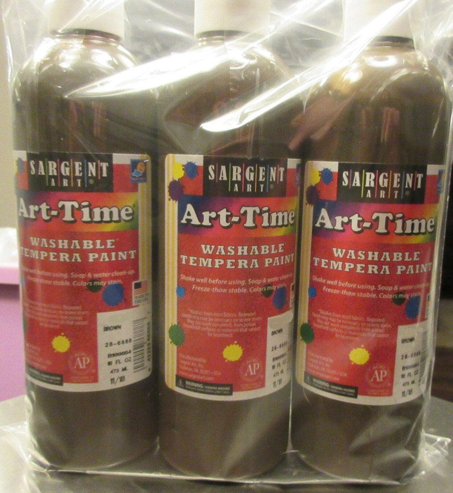 3 Sargent Art 16 Oz Art-Time Red Washable Tempera Paint, Brown, 3 Btls