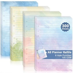 300 Sheets A5 Watercolor Refill Paper Inserts for 6-Hole Binder, 100 GSM Loose L