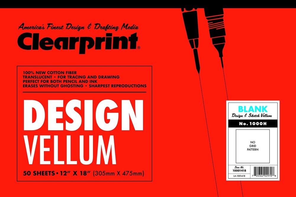 Clearprint 1000H Design Vellum Pad, 16 lb, 100% Cotton, 12 x 18 Inches,50 Sheets